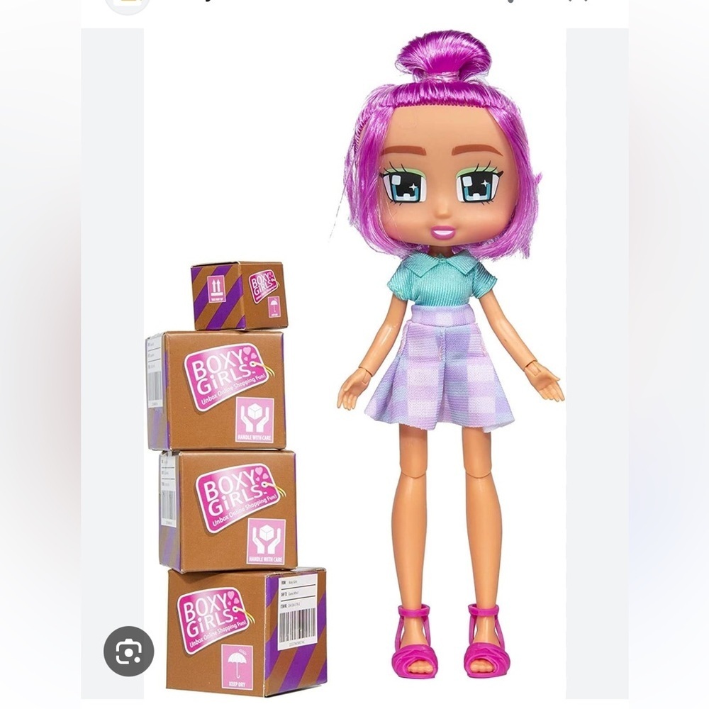 Boxy Girl Pink Hair Berkley Intellectual Doll (8”) with 4 shipping boxes